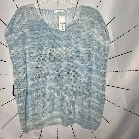 LF Millau Boho Blue & White Open Knit Mesh Dolman Top - Picture 3 of 10